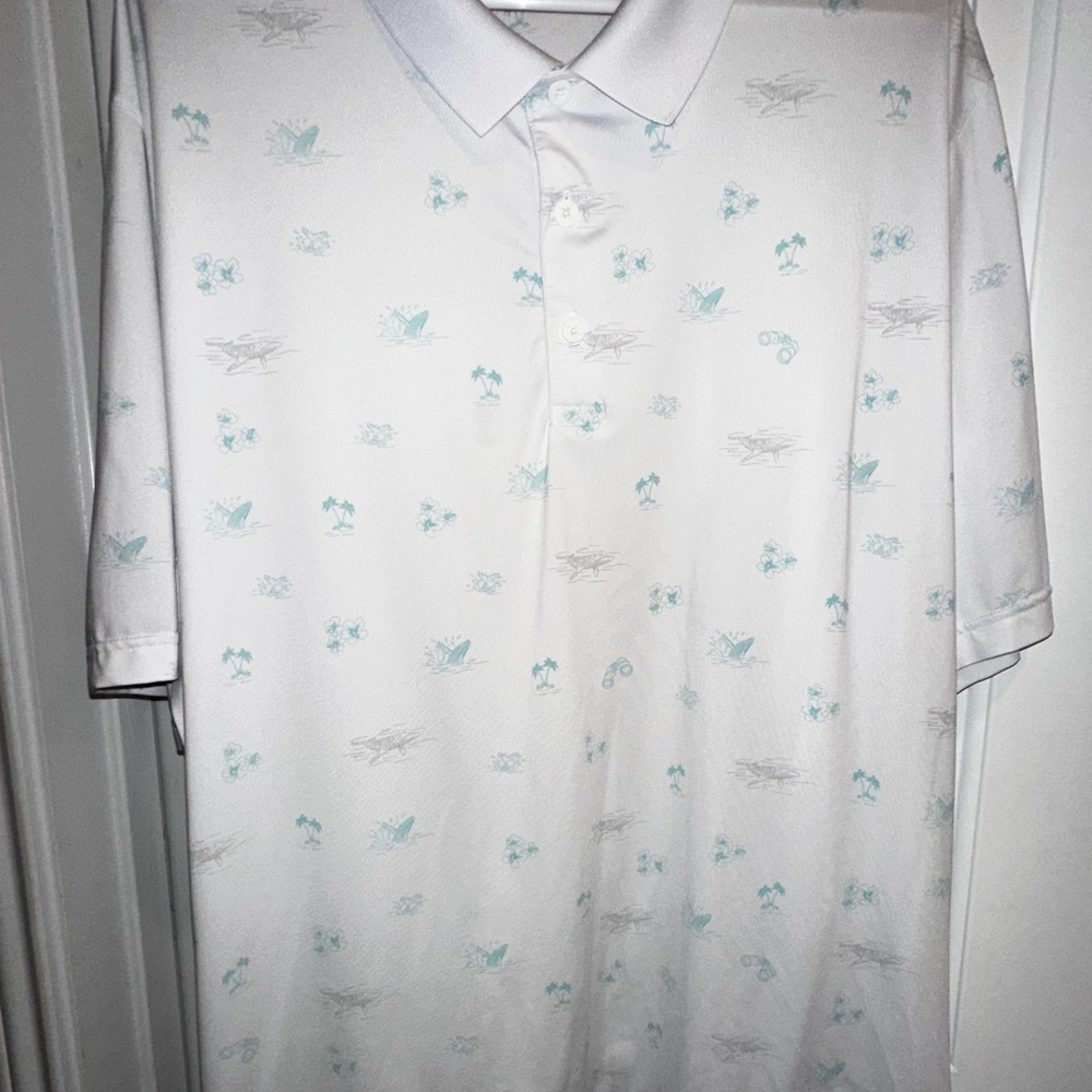 Puma White and Teal beach themed Polo Shirt with Classic Design